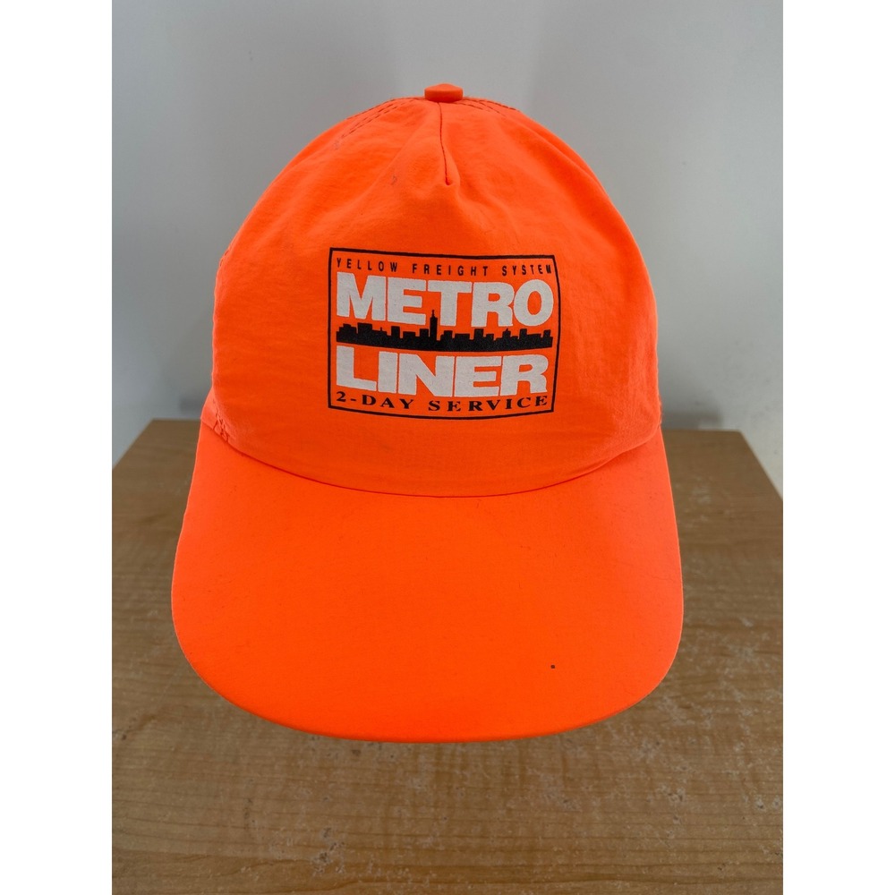 Vintage Stylemaster Yellow Freight Metro Liner Snapback Hat Orange Made in USA